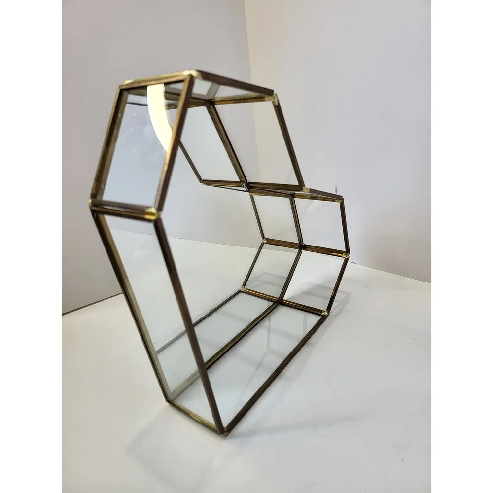 Rachel Roy Heart Shaped Glass Mirror Vanity Tray Gold Tone Metal Jewelry Dish
